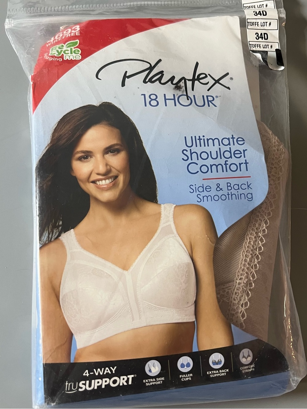 Bra Ultimate Shoulder Comfort Side & Back Smoothing Playtex 18 Hour S 34 D Toffe